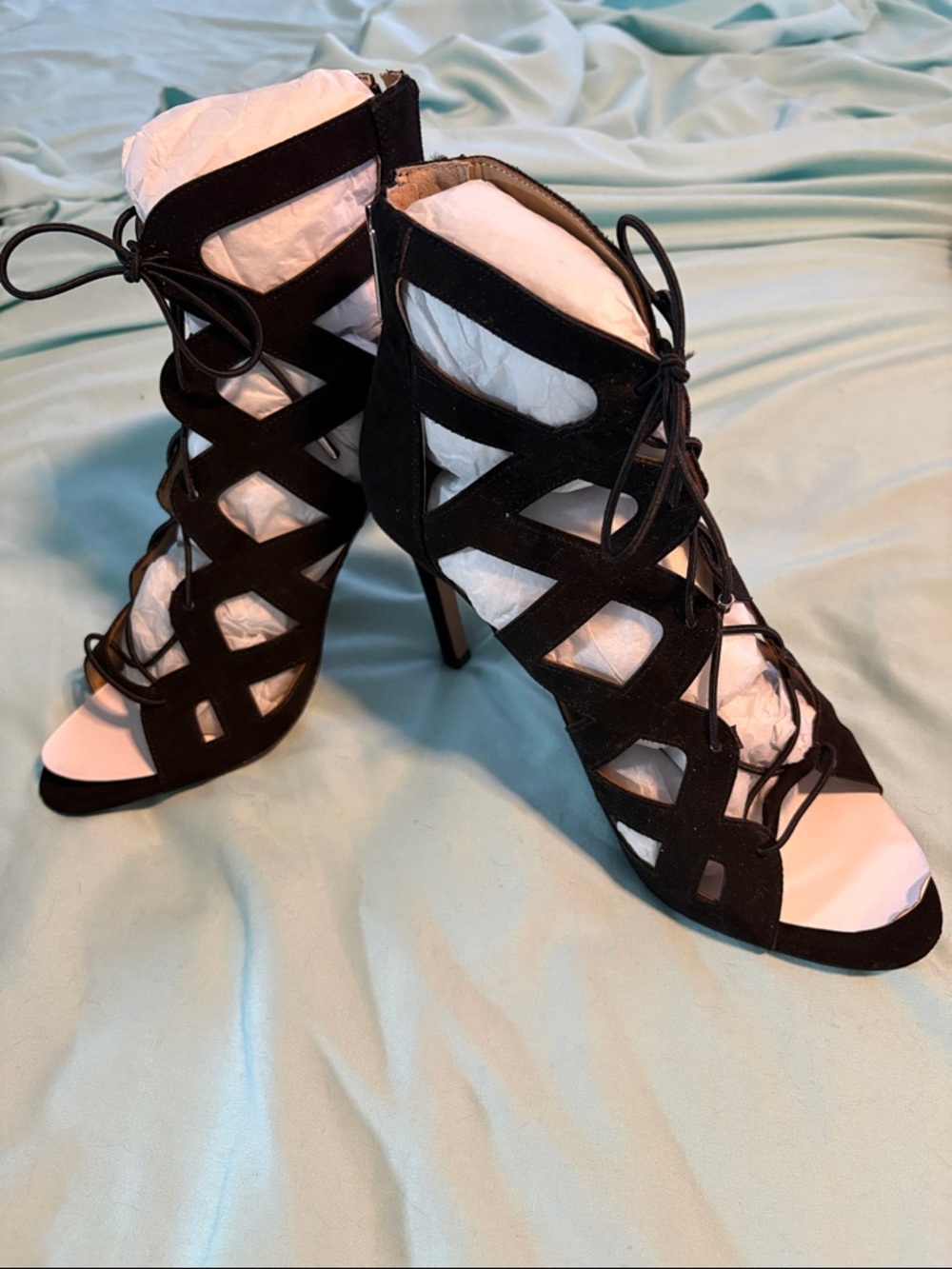 G.I.L.I Women's Black Lace-Up Cutout High Heel Sandals 9 brand new